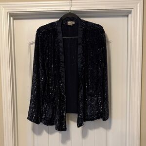 Navy Sequin Open Front Blazer